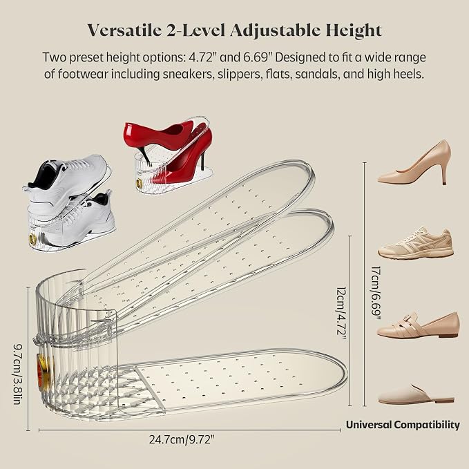 Clear 20 Pack Shoe Slot Organizer, Shoe Stacker Organizer Holders for A Pair of Shoes, Adjustable Thickening Double Layer 50% Shoe Space Saver Rack Storage for Closet (clear, 20 pack)