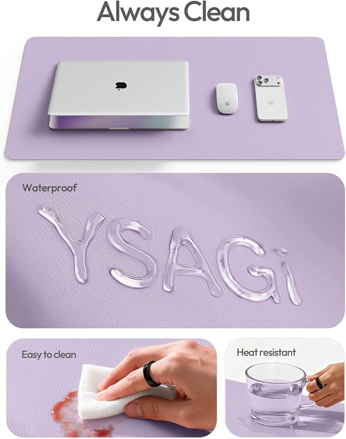 YSAGi Leather Desk Protector, Office Mat, Large Mouse Mat, Non-Slip PU Leather Blotter, Laptop Desk Mat, Waterproof Writing Pad for Office and Home(Light Purple, 40" x 24")