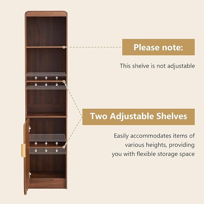 ORRD Narrow Tall Bathroom Storage Cabinet, Freestanding Storage Cabinet with Open Storage Compartments and Adjustable Shelf for Small Space, Bathroom, Living Room, Kitchen, (Walnut)