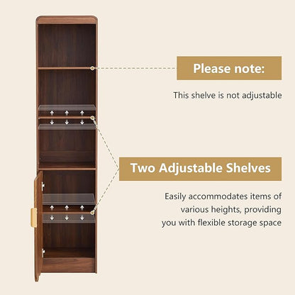 ORRD Narrow Tall Bathroom Storage Cabinet, Freestanding Storage Cabinet with Open Storage Compartments and Adjustable Shelf for Small Space, Bathroom, Living Room, Kitchen, (Walnut)