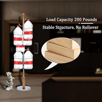 Coat Racks FreeStanding with 11 Hooks, Natural Wood Coat Rack with Solid Round Base, Adjustable Height Coat Racks, Easy Assembly for Hallway, Bedroom and Office (Solid Wood Metal Hook)