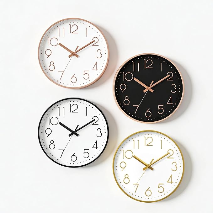 DAXSMY Wall Clock - 12 Inch Silent Non-Ticking Modern 3D Wall Clocks Battery Operated - Decorative Clock for Kitchen, Home Office, Bathroom, Bedroom, Living Room(Rose Gold)