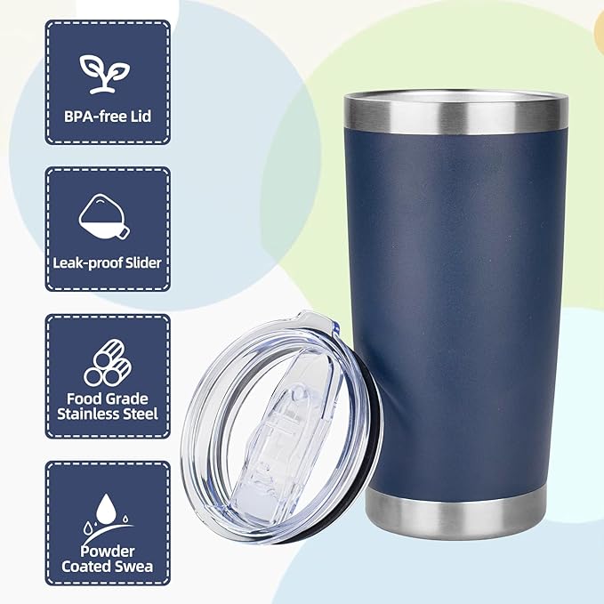 20oz Tumbler with Lid Stainless Steel Insulated Tumblers Travel Coffee Tumbler Bulk Double Wall Vacuum Insulated Water Cup Christmas Gifts for Women Men Her Him Home Office (Navy, 4pack)