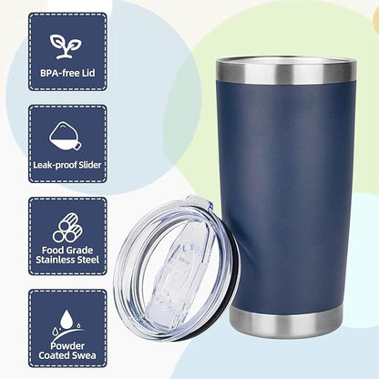 20oz Tumbler with Lid Stainless Steel Insulated Tumblers Travel Coffee Tumbler Bulk Double Wall Vacuum Insulated Water Cup Christmas Gifts for Women Men Her Him Home Office (Navy, 4pack)