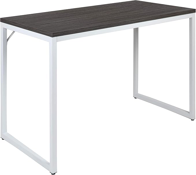 EMMA + OLIVER Industrial Modern Desk-47"L Commercial Grade Home Office Desk-Rustic Gray/White