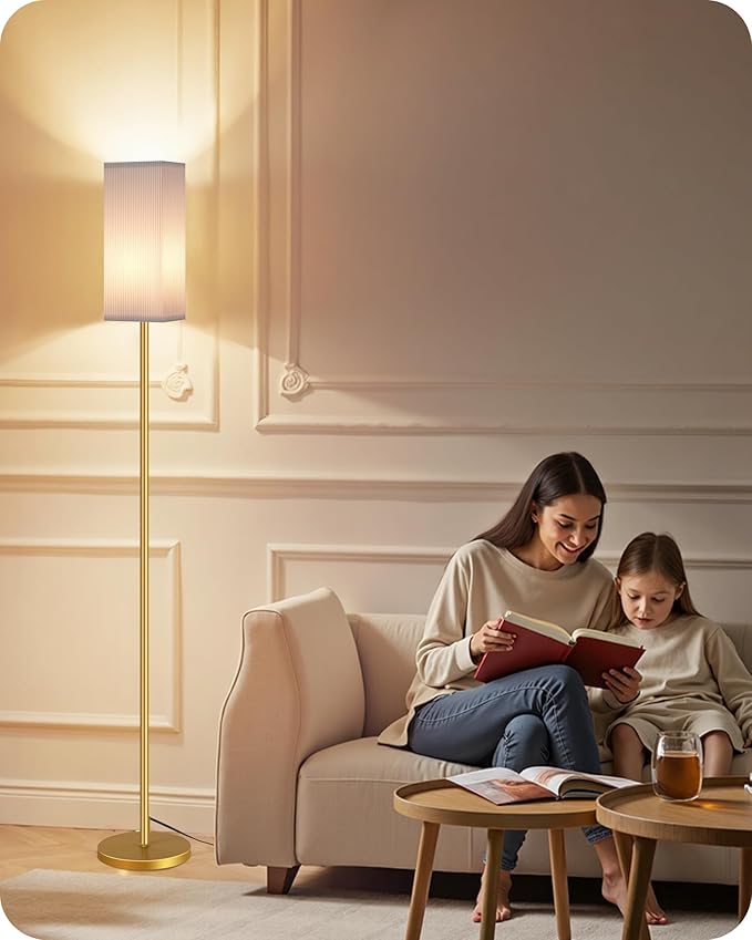 2Pack 64.2” Dimmable Floor Lamp for Living Room with Remote & Foot Switch, Corner Floor Lamp for Bedroom, Includes A19 Bulb, Modern Standing Tall Lamp, ETL Listed White and Gold DCW17LDP205