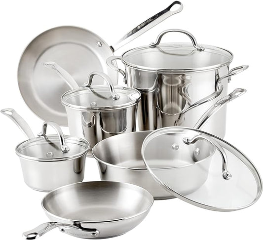 Farberware Millennium Stainless Steel Pots and Pans Set, 10-Piece Induction Cookware Set, Silver