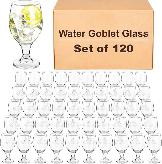 Patelai Set of 120 Clear Glasses 13.5 oz Water Goblet Glass Stemmed Water Glasses for Juice Wine Beer Tea Milk Cold Beverages Drinks Dishwasher Safe