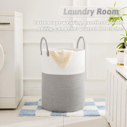 Artfeel Laundry Basket,Woven Cotton Rope Laundry Hamper,40L for Decorative Storage of Dirty Clothes,Toys and Blankets in Bathroom,Baby Room and Living Room