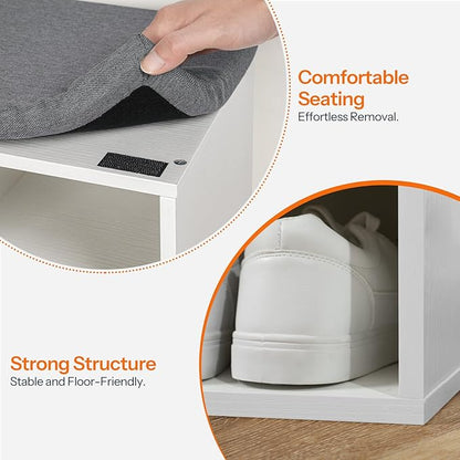 HOOBRO Shoe Storage Bench with Cushion, 39.4" L Entryway Bench with 12 Cubbies, Entryway Hall Tree with Storage, Cubby Shoe Rack Bench with Coat Rack for Hallway, Holds up to 330 lb, White WT112HX01