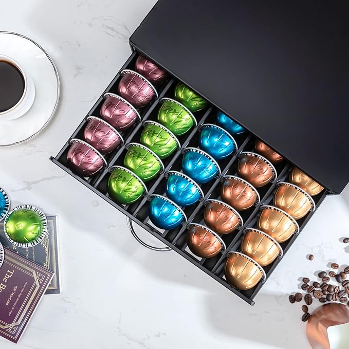 Flagship for Nespresso Pod Holder Vertuo Capsule Storage Pod Organizer Coffee Bar Design And Coffee Machine Stand Black Metal(50 Pods Capacity)