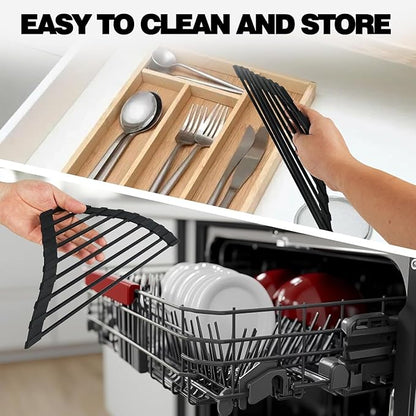 Mistifi Full Silicone-Coated Triangle Roll-Up Dish Drying Rack with Steel Core for Sink Corners – Multipurpose Over-The-Sink Kitchen Drainer & Space-Saving Organizer (Black)