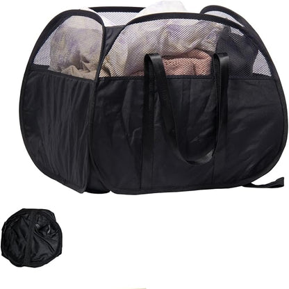 Collapsible Laundry Basket, 90L Foldable Pop Up Laundry Hamper with Reinforced Handles, Tear Proof Mesh Dirty Clothes Hamper for Laundry (Black)