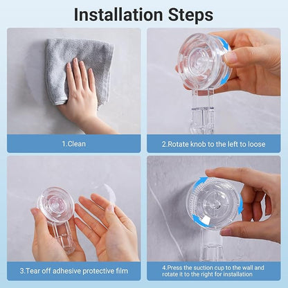 LUXEAR Suction Hooks,4 Pack 2razor Hooks 2 Single Hook Clear Removable & Reusable Vacuum Suction Hanger Waterproof Powerful Weather Hanger Hook for Towel Bathrobe Loofah Bathroom Kitchen Storage