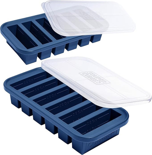 Souper Cubes 1/2 Cup Silicone Freezer Molds, Perfect for Storing Soups, Sauces, Juices, Desserts, Smoothie Prep and More, Freezer Portion Molds for Meal Prepping - Blueberry - 2-Pack