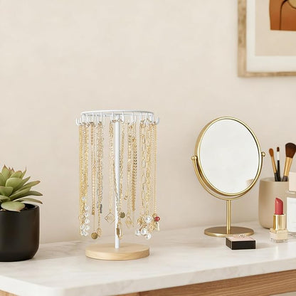 Mkono Necklace Holder Metal Jewelry Display Stand Necklace Organizer with 22 Hooks for Storage and Hanging Bracelet Keychain Home Room Decor for Women,White