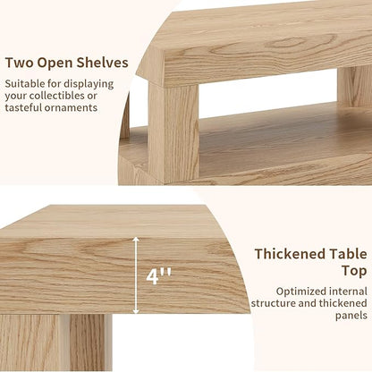 LKTART 39.37" Coffee Table with Storage, 2-Tier Mid Century Rectangular Accent Table with Thick Tabletop, Rustic Style Cocktail, Center Table for Living Room, Office, Apartment (Natural)