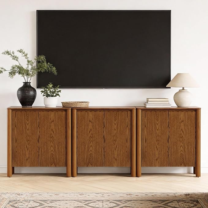 HMFULE 31.5" Sideboard Buffet Storage Cabinet, Solid Wood Retro Buffet Cabinet with Storage Adjustable Shelf & 2 Doors, Accent Cabinet for Hallway, Living Room, Dining Room, Kitchen (Light Brown)