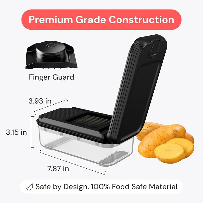 Fullstar Essential Vegetable Chopper & Mandoline Slicer - Space-Saving 2-in-1 - Food Chopper with Container, Fruit Slicer, Onion Dicer - Apartment-Friendly Veggie Chopper - Kitchen Gadget (Black)