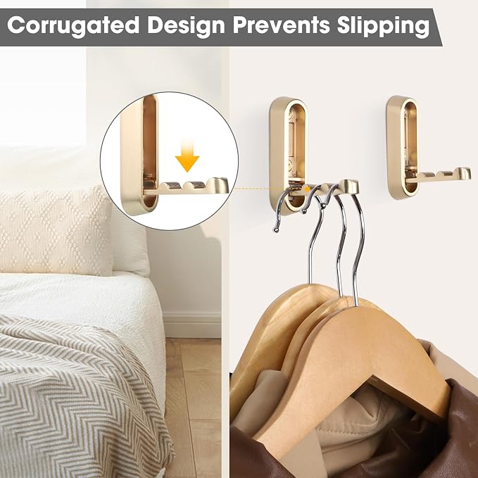 Dntorx Foldable Wall Hook, 40 lbs Heavy Duty Screw Mounted, Aluminum Alloy Flip-Down Gold Coat Hook, Space-Saving Folding Wall Hanger for Bathroom Bedroom Entryway Closet, Includes Screws (4 Pack)