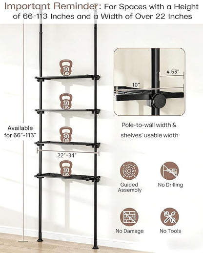 ALLZONE Adjustable Over The Toilet Storage Shelf, 4-Tier Ample Bathroom Organizer and Storage, Tension Mounted Above Toilet Storages Cabinet for Versatility, Fits 66-113 Inch Heights, Matte Black