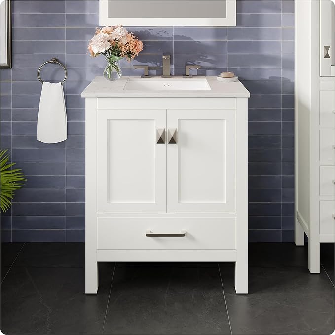 Eviva Aberdeen 30 in. White Single Sink Bath Vanity with Carrara Quartz Top and Undermount Porcelain Sink
