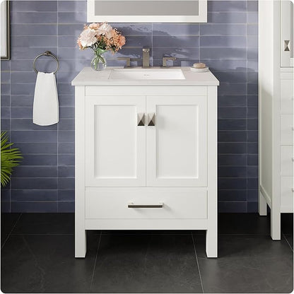 Eviva Aberdeen 30 in. White Single Sink Bath Vanity with Carrara Quartz Top and Undermount Porcelain Sink