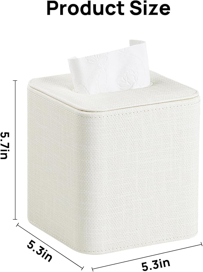 Cretkhp Square Tissue Box Cover with Magnetic Closure, Modern PU Leather Tissue Box Holder for Bathroom Vanity Countertop Night Stands Bedroom Office Desk, Stylish Cube Tissue Holder (Cream)