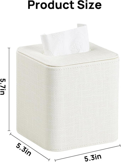 Cretkhp Square Tissue Box Cover with Magnetic Closure, Modern PU Leather Tissue Box Holder for Bathroom Vanity Countertop Night Stands Bedroom Office Desk, Stylish Cube Tissue Holder (Cream)
