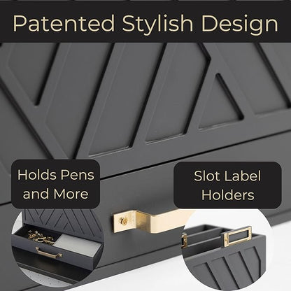 BLU MONACO | Grey Three-Tier Desktop Mail Organizer with Gold Label Holders & Drawer | Stylish Mail Holder and Countertop Document Storage for Home or Office