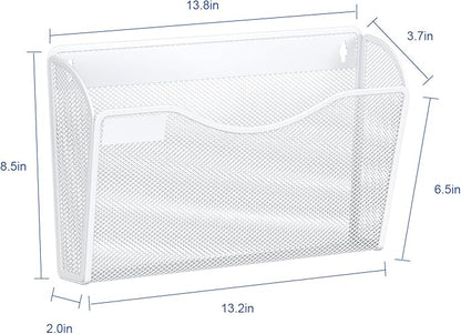 Samstar 6 Pack Mesh Wall Mounted File Holder Metal Wall File Pocket Mail Organizer for Office/Home(with Label Panel), White