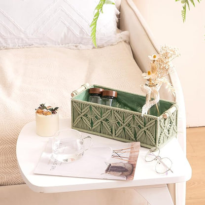 Nonam Macrame Storage Baskets, Boho Decor Style Woven Storage Boxes for Home Organization, Toilet Tank Shelf Cabinet Organizer Baskets,Set of 2,Green