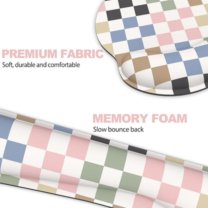 Ergonomic Mouse Pad with Wrist Rest and Keyboard Wrist Rest, Mousepad and Wrist Rest for Computer Keyboard, Non-Slip Rubber Base, Mouse Pad Wrist Support for Gaming, Colorful Checkered