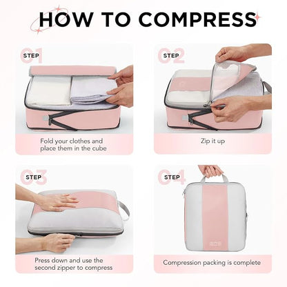 8 Set Compression Packing Cubes for Travel Essentials,Compressible Expandable Packing Cubes for Suitcase,OlarHike Luggage Garment Bags for Travel,Handy Helper for Organizing Clothes(Pink)