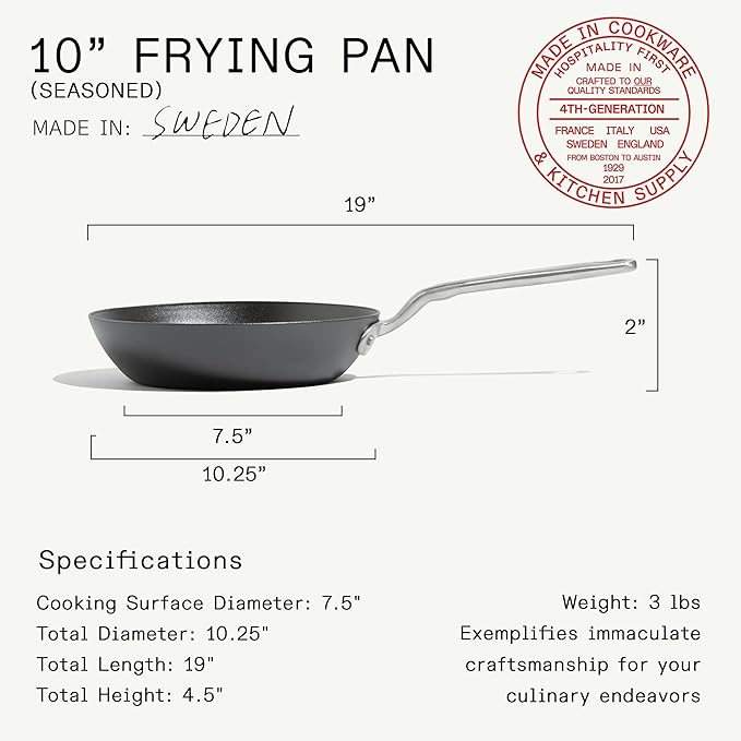 Made In Cookware - Seasoned 10" Blue Carbon Steel Frying Pan - (Like Cast Iron, but Better) - Professional Cookware - Crafted in Sweden - Induction Compatible