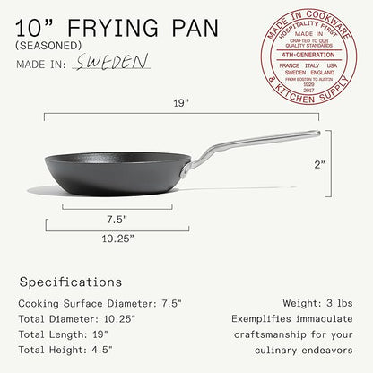 Made In Cookware - Seasoned 10" Blue Carbon Steel Frying Pan - (Like Cast Iron, but Better) - Professional Cookware - Crafted in Sweden - Induction Compatible