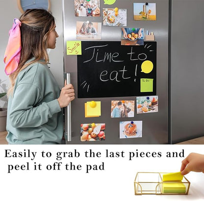 Glass Sticky Note Holder,2 Slots Gold Post It Note Dispenser for Desk,3 x 3 Inch Post It Note Holder, Stylish Sticky Note Dispenser for Home Office Desk Table Drawer