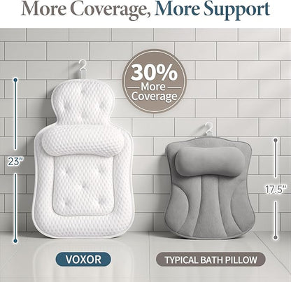 Bath Pillows for Tub, Comfortable Bathtub Cushion for Head and Neck with Soft 3D Mesh Fabric and 54 Non-Slip Suction Cups, Relaxing Tub and Shower Accessories Spa Gift White Extra Thick