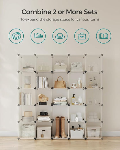 SONGMICS Cube Storage Organizer, Set of 16 Plastic Cubes, Closet Organizers and Storage, Room Organization, Bedroom Living Room, 12.2 x 48.4 x 48.4 Inches, Cream White ULPC442M01