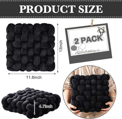 Wenqik 2 Pcs Knot Pillows Square Knotted Plush Throws Soft Accent Pillows Decoration Cushion for Couch Home Office Living Room Bedroom Bed Sofa Decor, 12'' x 13''(Black,Crystal Velvet)
