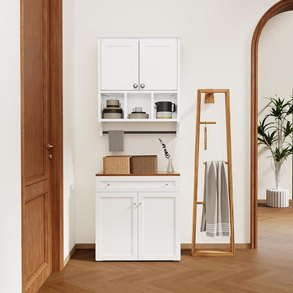 Over-The-Toilet Bathroom Storage Cabinet with Towel Bar, Space-Saving Wall Mounted Medicine Cabinet , 2 Doors & 1 Adjustable Shelf, Easy Install White Finish for Bathroom, Kitchen, Living Room