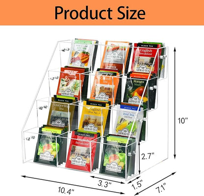 Tea Bag Organizer Holder, Acrylic Tea Packets Storage Box Container Display Stand Rack for Counter Cabinet Countertop Kitchen Office, 4 Tier