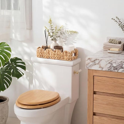 StorageWorks Small Wicker Scalloped Baskets for Bathroom Decor, Water Hyacinth Bathroom Baskets for Storage, Decorative Toilet Paper Basket for Back of Toilet Basket Tank Topper with Handles
