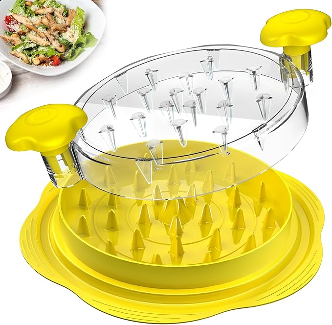 Chicken Shredder Tool Twist Large Chicken Breast Shredder with Brush&Fork, Visible Meat Shredder Machine, Strong Anti-Slip Strip, Ergonomic Handle, BPA Free, Suitable for Pork Beef Chicken(Yellow)