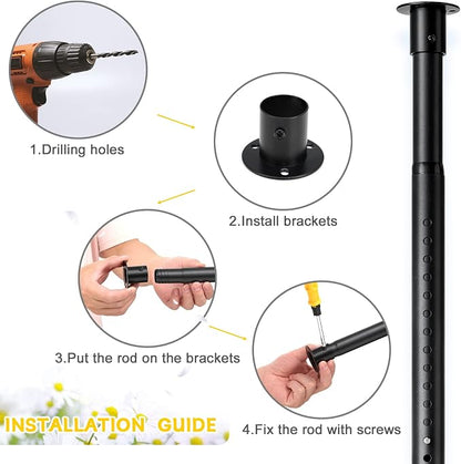 Closet Rod,17 to 82 Inch Adjustable Closet Rods for Hanging Clothes Heavy Duty Closet Hanging Rod Metal Black Closet Poles for Wardrobes