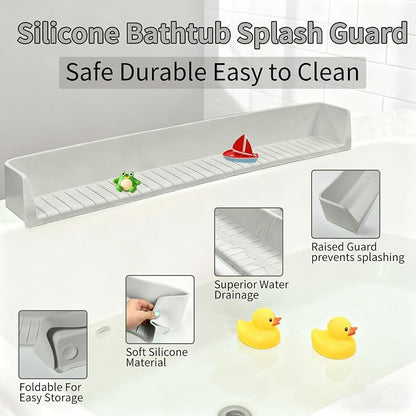 Bathtub Splash Guard for Tub Kids - 31IN Silicone Splash Guard with 11 Strong Suction Cups, Toy Tray Caddy Holder for Tub, Prevent Water Spills in Bathroom, Suitable for Kitchen Sinks and Bathtubs
