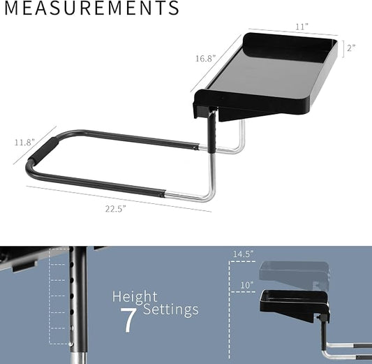 Height Adjustable Under Mattress 17 inch Bedside Shelf, Works with Lofts and Beds Without Frames, Heavy Duty Storage Tray, Fits Laptops, Books, and Drinks, Nightstand Alternative, Black