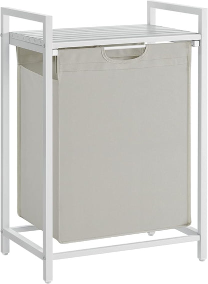 VASAGLE Laundry Hamper, Laundry Basket, Laundry Sorter with A Pull-Out and Removable Bag, Shelf, Metal Frame, 17.2 Gallons (65 L), 19.7 x 13 x 28.4 Inches, Cream White and Cloud White UBLH101W01