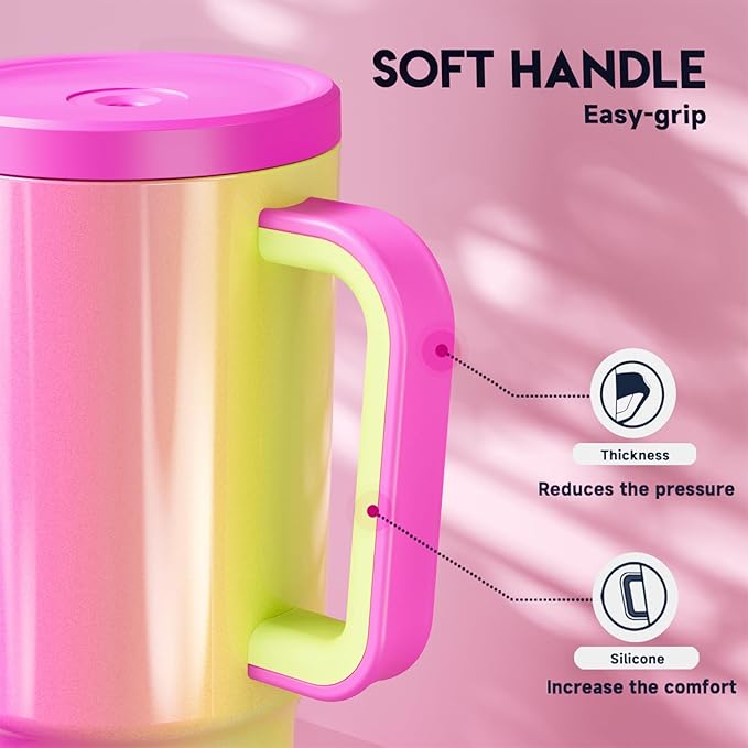 Meoky 30 oz Tumbler with Handle, Tumbler with Lid and Straw, Insulated Stainless Steel Travel Mug, 100% Leak-proof, Cupholder Friendly, Keeps Cold for 24 Hours or Hot for 8 Hours (Carnival)