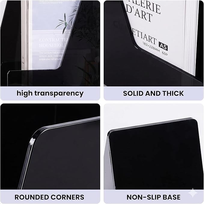 LALOBLUE 4 Pack Black Vertical Magazine File Holder Desk Organizer Bins | Plastic, Holds Magazines, Binders, Notebooks, Envelopes, 4 Pack Black Vertical Magazine File Holder Desk Organizer Bins